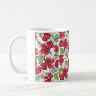 Taza De Café patrón de hibiscos con hojas tropicales y flores