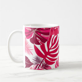 Taza De Café Patrón de hibiscos rosados y monsteras tropicales