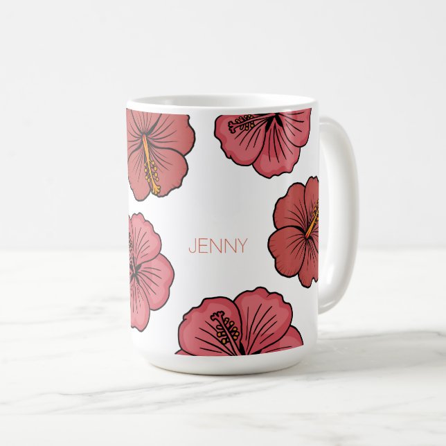 Taza De Café Patrón de hibiscos tropicales personalizado (Anverso derecho)
