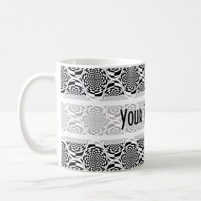 Taza De Café Patrón de hipnosis blanco negro + tu texto (Izquierda)