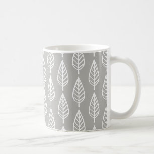 Taza De Café Patrón de hoja de caldo - gris plateado / gris y b
