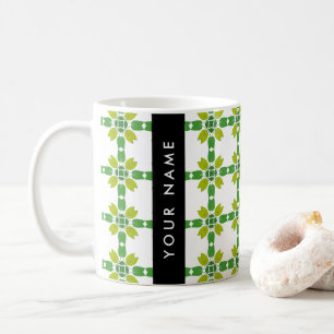 Taza De Café Patrón de Hoja, Hojas Verdes, Tu Nombre