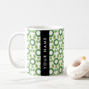 Taza De Café Patrón de Hoja, Hojas Verdes, Tu Nombre