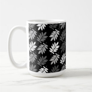 Taza De Café Patrón de hoja mayor negro blanco gris