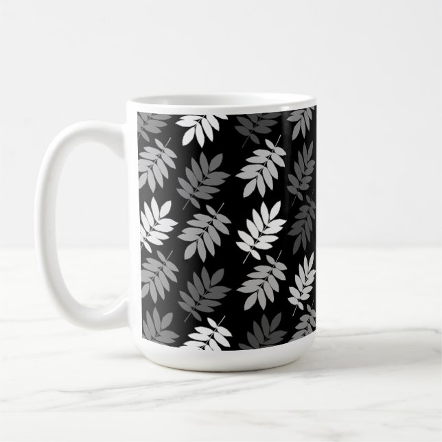 Taza De Café Patrón de hoja mayor negro blanco gris (Izquierda)