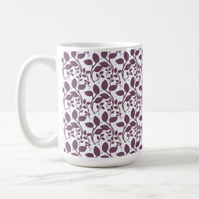Taza De Café Patrón de hoja púrpura oscura, elegante impresión  (Izquierda)