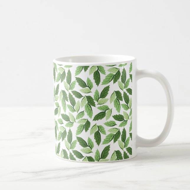 Taza De Café Patrón de hoja verde personalizar (Derecha)