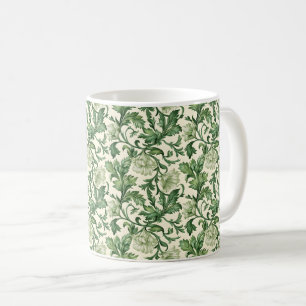 Taza De Café Patrón de hojas de acanto verde oscuro ornamentado