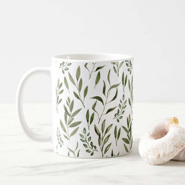 Taza De Café Patrón de hojas de agua Eucalyptus Greenery   (Con donut)