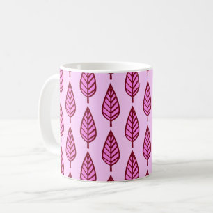Taza De Café Patrón de hojas de haya - rosa y borgoñona