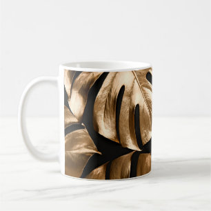 Taza De Café Patrón de hojas de monstera de oro