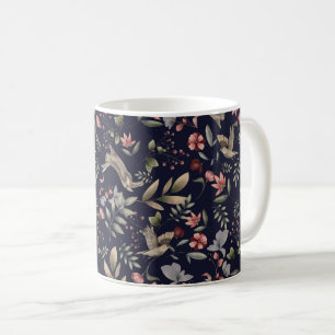 Taza De Café Patrón de hojas florales de animales de bosque azu