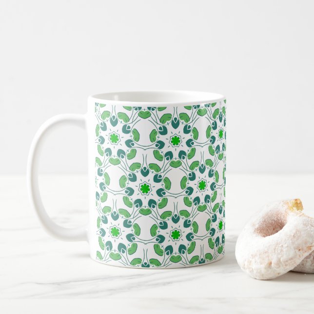 Taza De Café Patrón De Hojas, Patrón De Hojas, Hojas Verdes (Con donut)