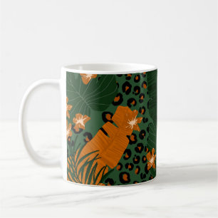 Taza De Café Patrón de hojas tropicales de leopardo exótico