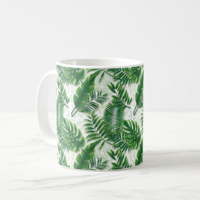 Taza De Café Patrón de hojas tropicales verdes (Anverso izquierdo)