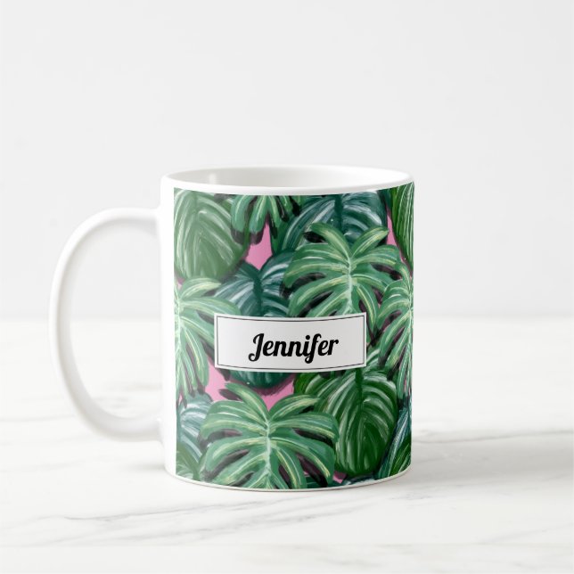 Taza De Café Patrón de hojas tropicales verdes exóticas (Izquierda)