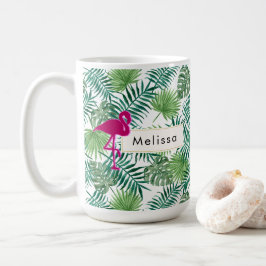 Taza De Café Patrón de hojas tropicales y Personalizado de flam