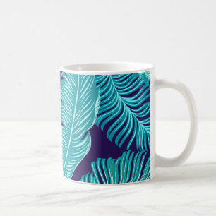 Taza De Café Patrón de hojas verdes azules tropicales
