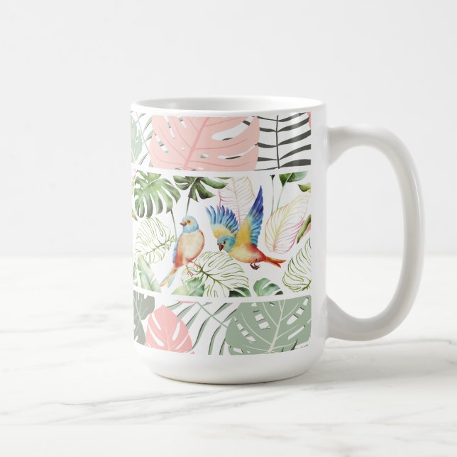 Taza De Café Patrón de hojas y aves tropicales (Derecha)