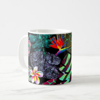 Taza De Café Patrón de hojas y flores tropicales vibrantes