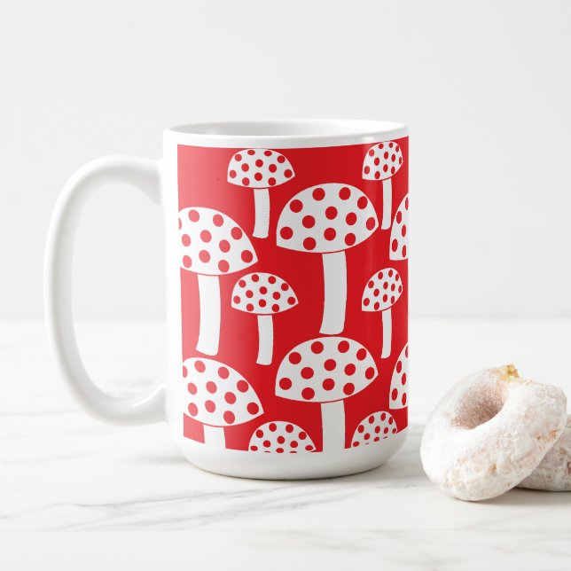 Taza De Café Patrón de hongo blanco rojo lindo (Con donut)