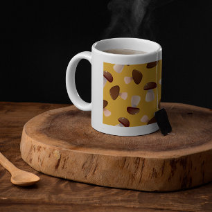 Taza De Café Patrón de hongo marrón en amarillo mostaza