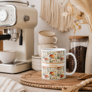 Taza De Café Patrón de hongos del bosque boho