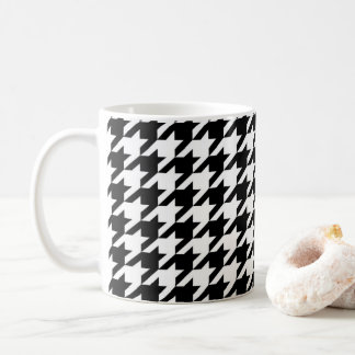 Taza De Café patrón de houndstoth blanco y geométrico elegante