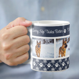 Taza De Café Patrón de Huella de Pata Azul Marino 4 Foto de Per