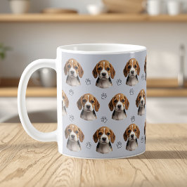 Taza De Café Patrón de Huella de Perro Foto Azul Gris Personali