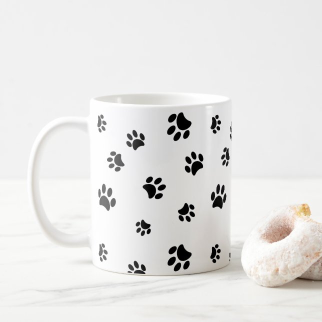 Taza De Café Patrón de Huellas Negras de Pata (Con donut)