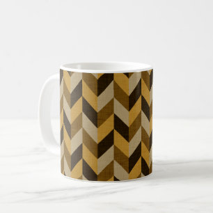 Taza De Café Patrón de hueso de arenque en dorado y marrón