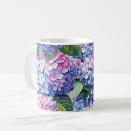 Taza De Café Patrón de Hydrangea rosa Púrpura Azul