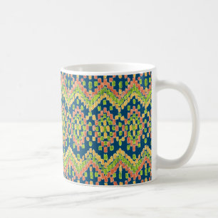 Taza De Café Patrón de Ikat Étnico Exótico en Azul