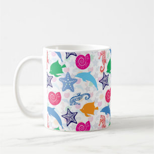 Taza De Café Patrón de Ilustracion de animales marinos colorido
