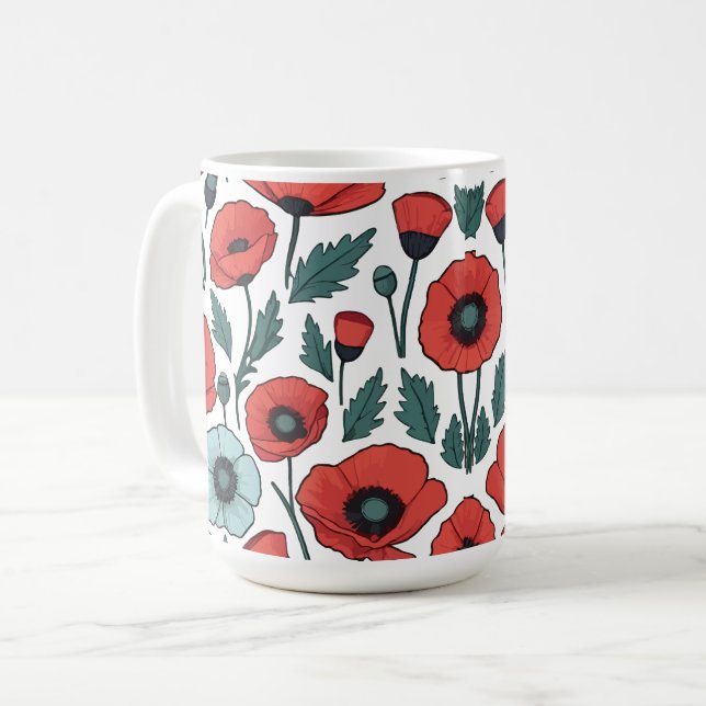 Taza De Café Patrón de Ilustracion de las flores de adormidera  (Anverso izquierdo)