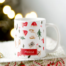 Taza De Café Patrón de ilustracion de Navidades de acuarela cúp
