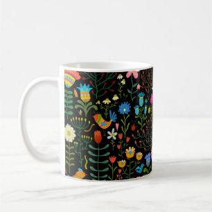 Taza De Café Patrón de ilustracion dibujado a mano con flores a