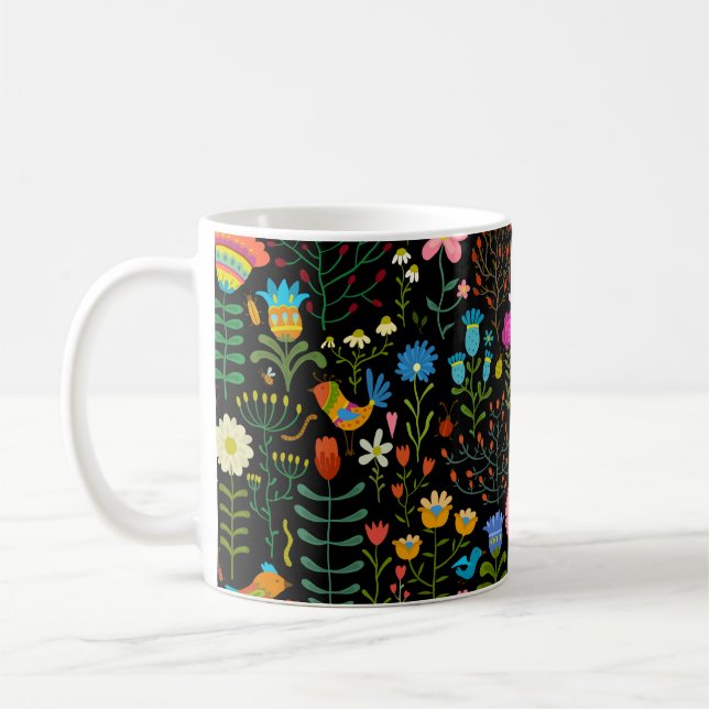 Taza De Café Patrón de ilustracion dibujado a mano con flores a (Izquierda)