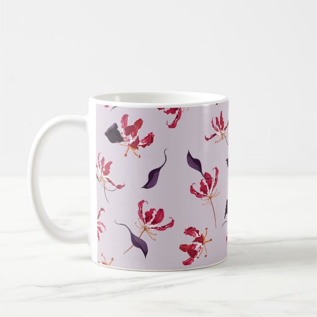 Taza De Café Patrón de ilustracion dibujado a mano con flores d (Izquierda)