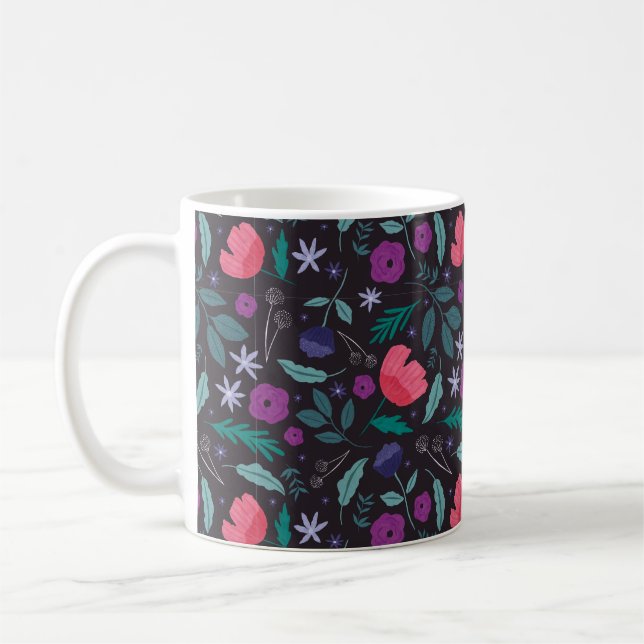 Taza De Café Patrón de Ilustracion floral rosa y púrpura (Izquierda)