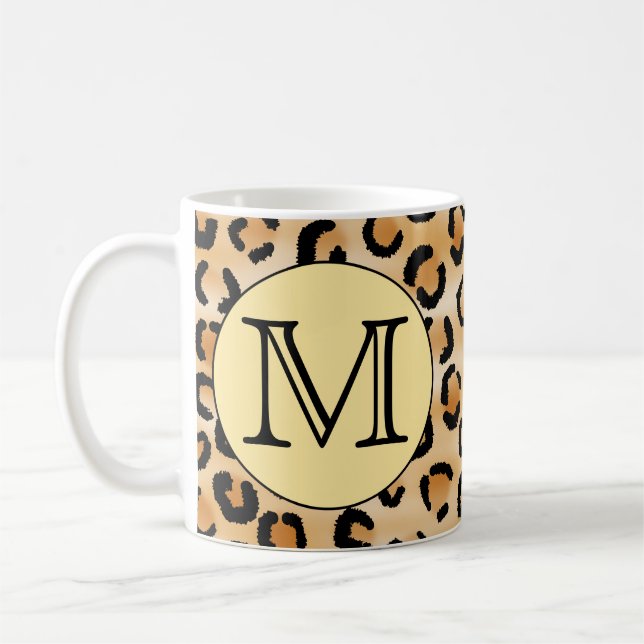 Taza De Café Patrón de impresión de monograma Leopardo personal (Izquierda)