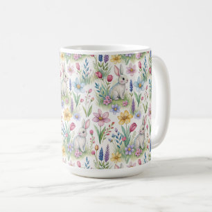Taza De Café Patrón de jardín de conejito de primavera