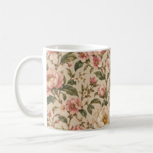 Taza De Café Patrón de jardín de peonía y rosa romántica vintag