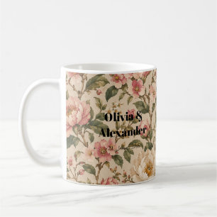 Taza De Café Patrón de jardín de peonía y rosa romántica vintag