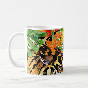 Taza De Café Patrón de jungla acuarela del tigre tropical
