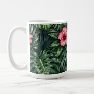 Taza De Café Patrón de Jungla de Monstera de Hibisco Tropical