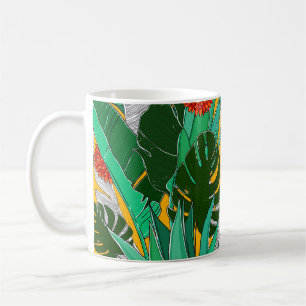 Taza De Café Patrón de jungla de verano con colores brillantes.