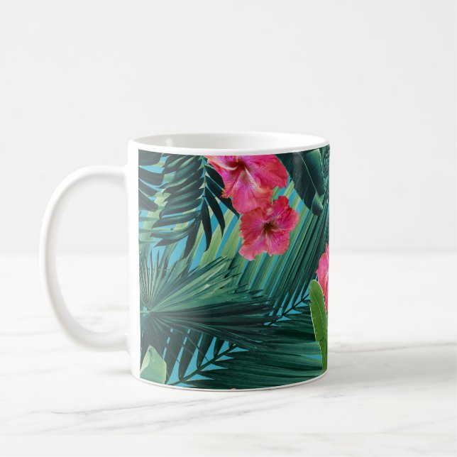 Taza De Café Patrón de la jungla de flores tropicales de Hibisc (Izquierda)