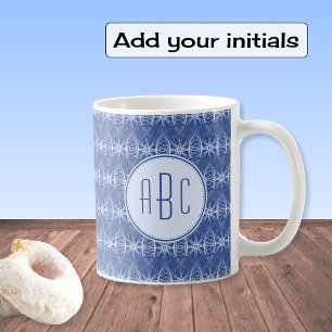 Taza De Café Patrón de la rueda de la bicicleta azul monogramo